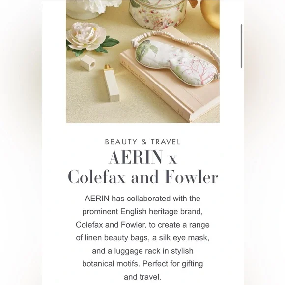 NWT AERIN X Colefax and Fowler ELOISE Silk Sleep Mask And Silk Drawstring Bag - Picture 4 of 13